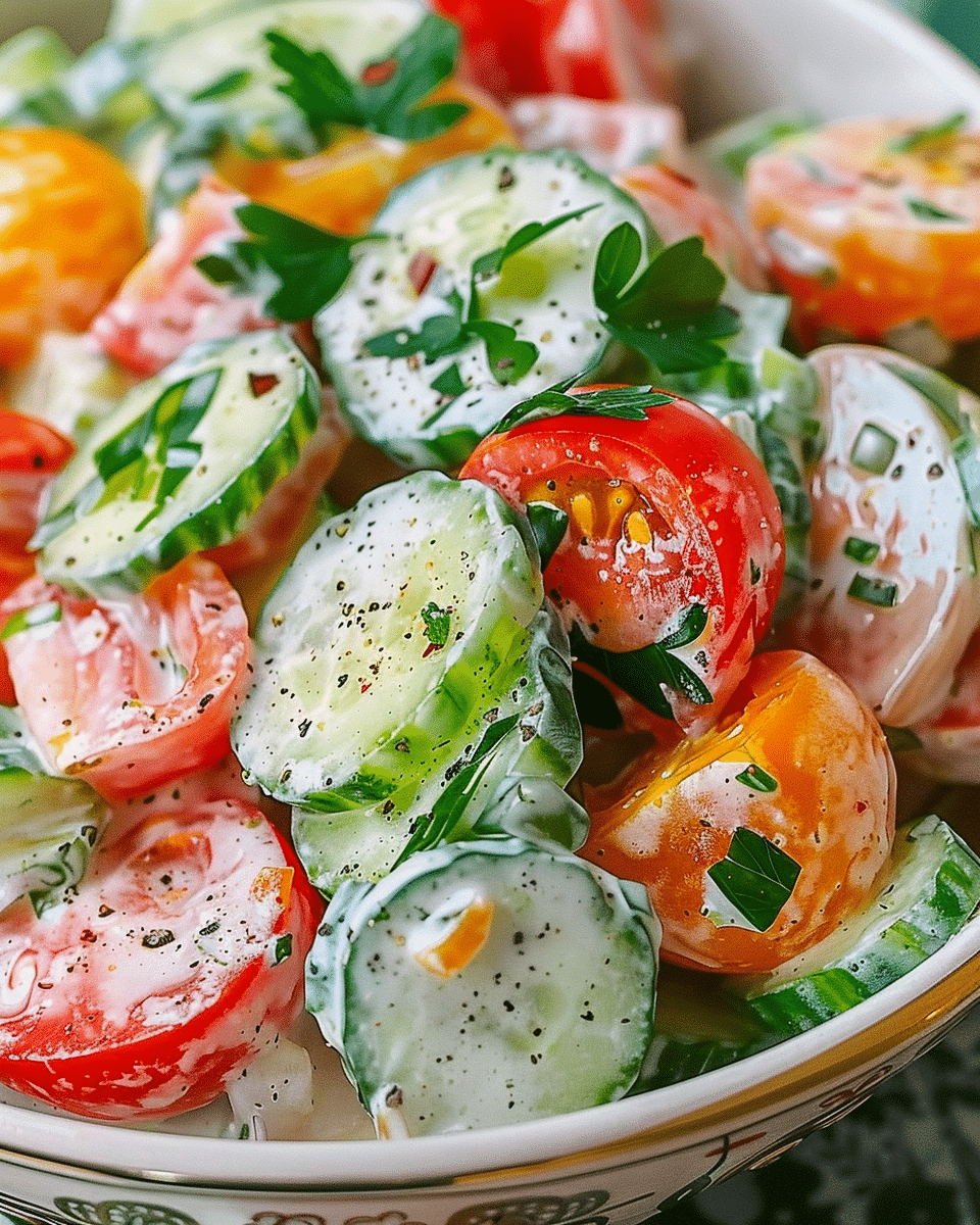 Cucumber and Tomato Salad with Dill Dressing