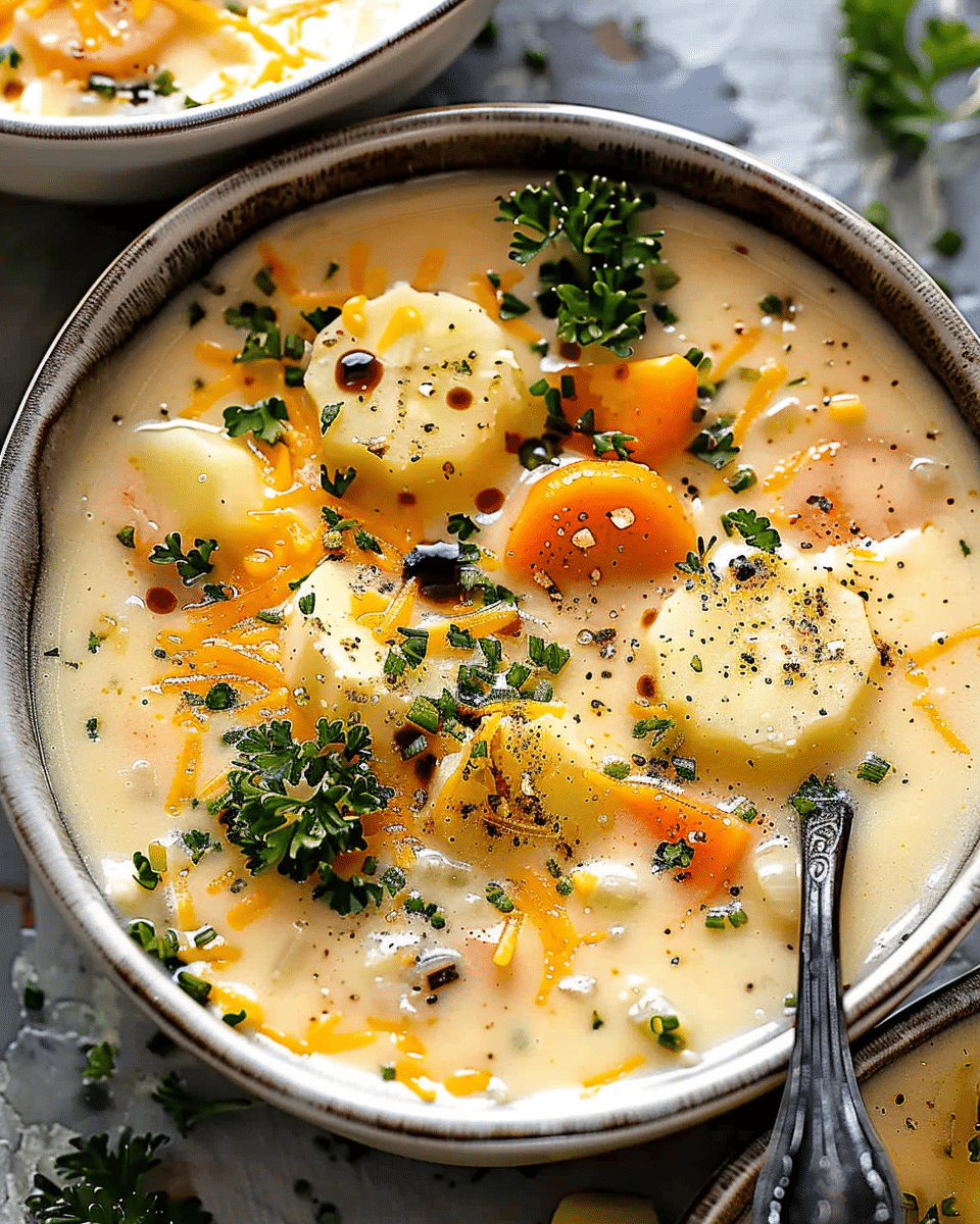 Creamy Vegetable Soup with Cheddar and Balsamic Vinegar