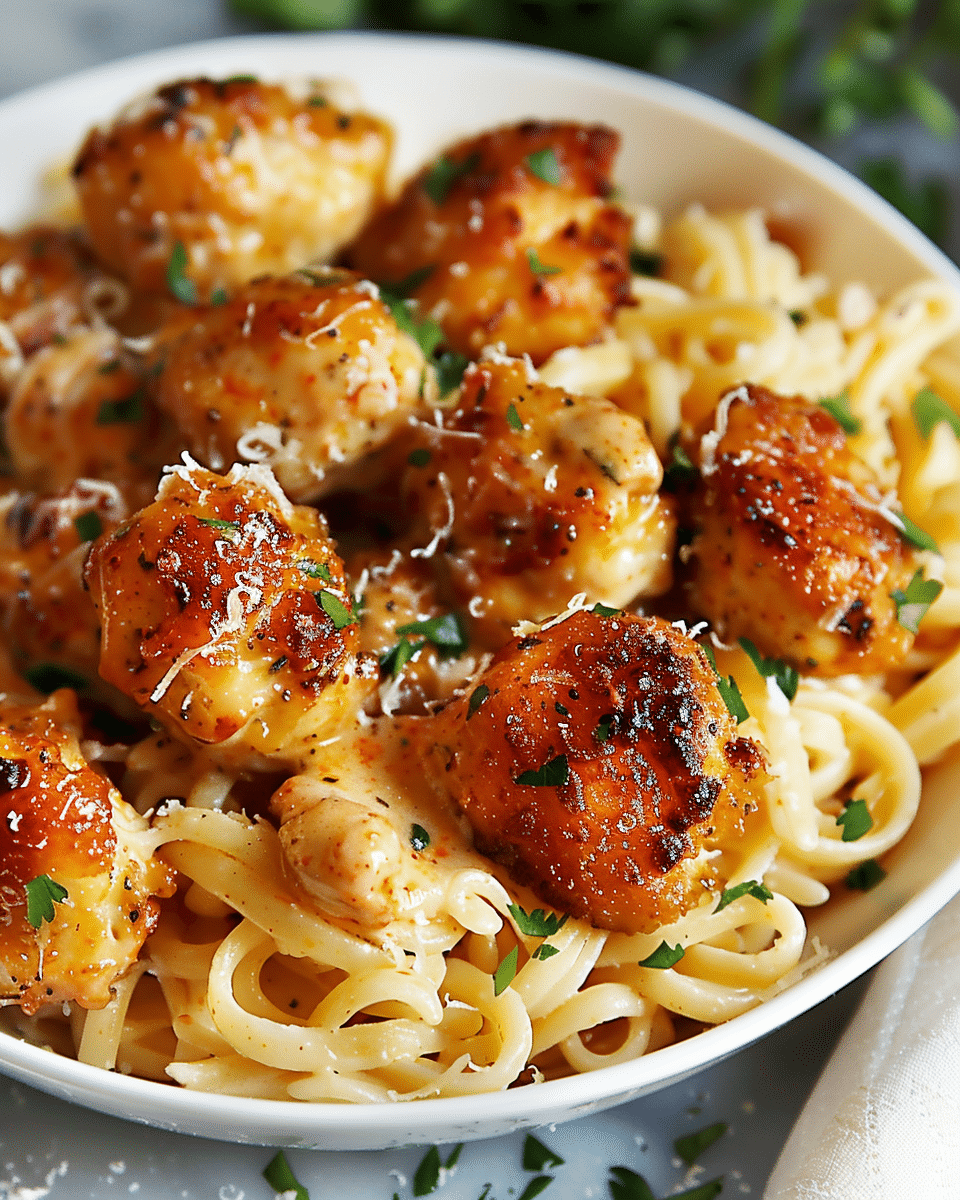 Garlic Butter Chicken Bites with Creamy Parmesan Pasta