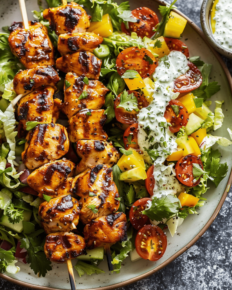 Grilled Chicken Skewers with Herby Ranch Salad