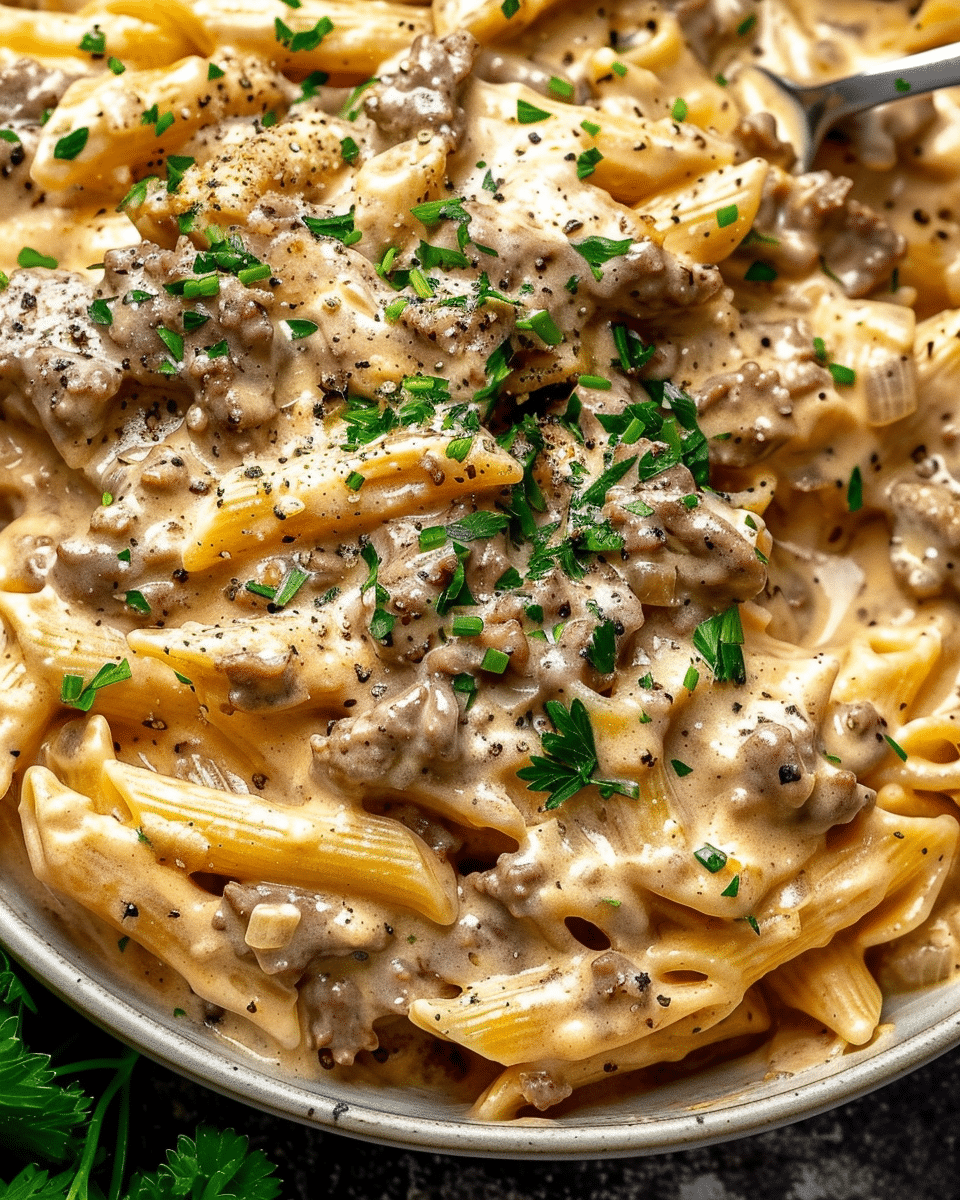 High Protein Creamy Beef Pasta