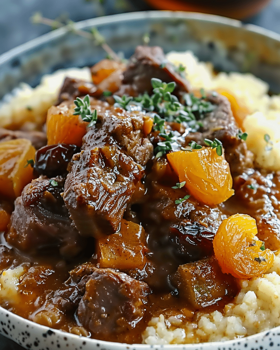 Moroccan-Inspired Beef Stew with Apricots and Raisins
