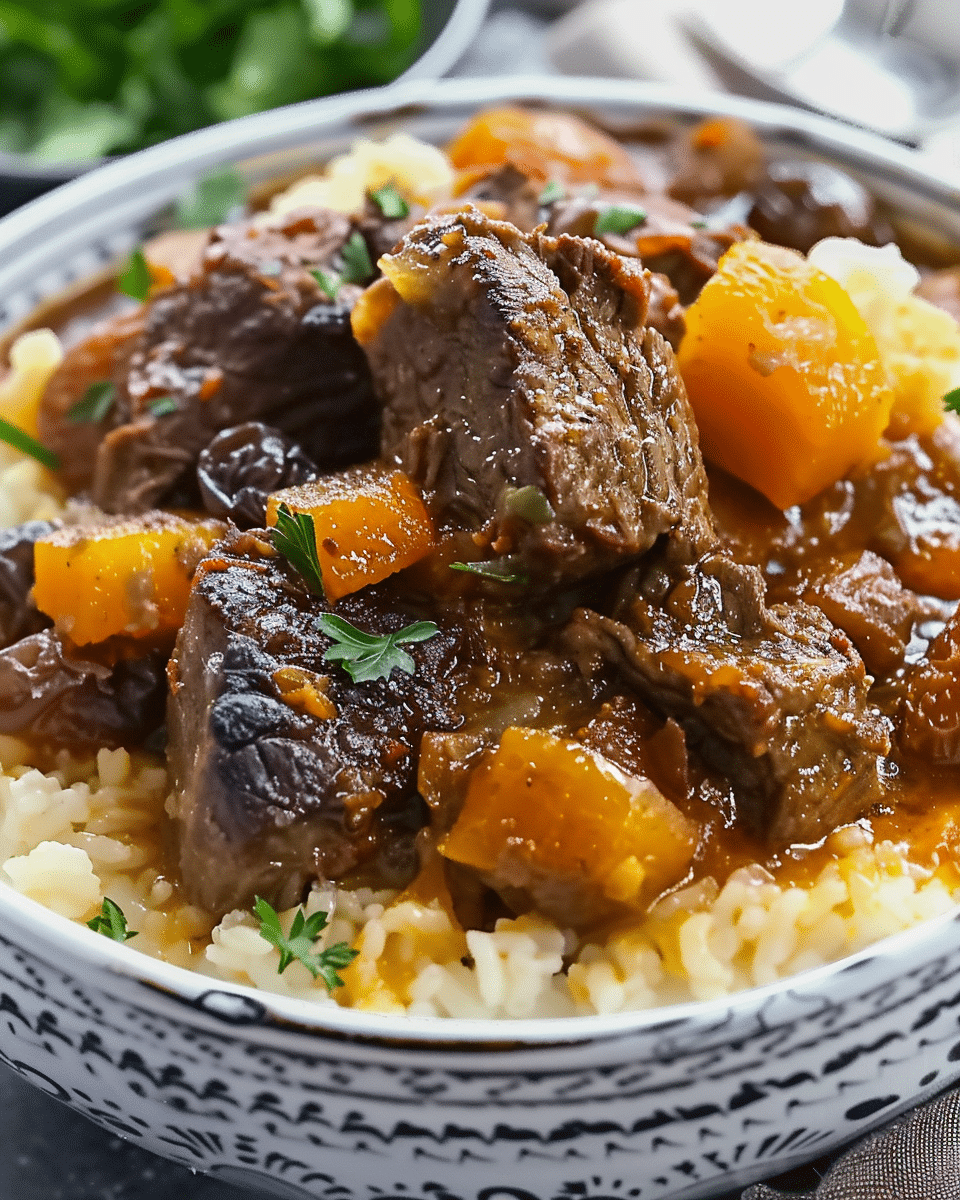 Stew Apricots Moroccan-Inspired Beef Stew with Apricots and Raisins | Kitchen Martha