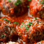 Mozzarella-Stuffed Meatballs in Marinara Sauce