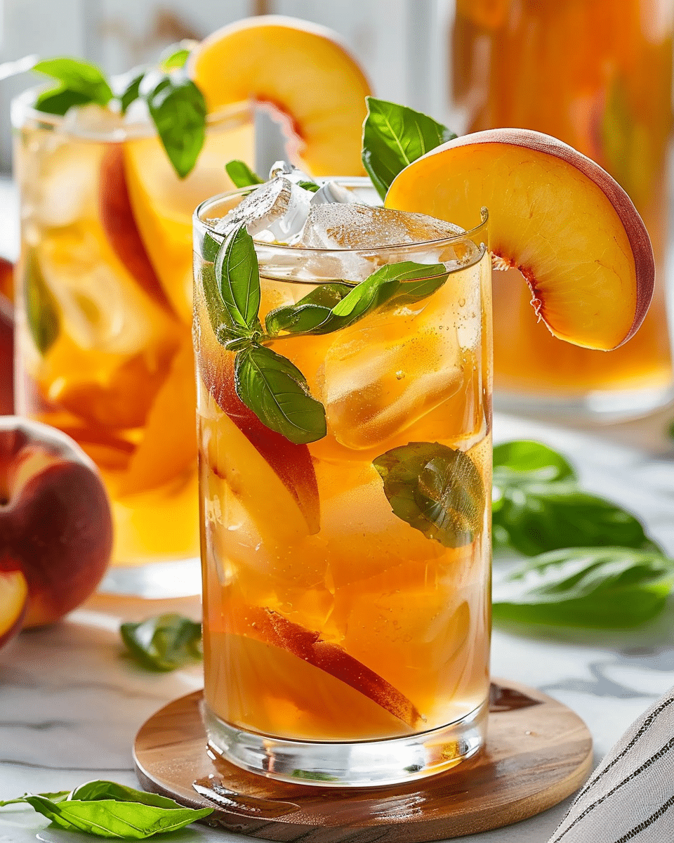 Peach Basil Iced Tea Mocktail