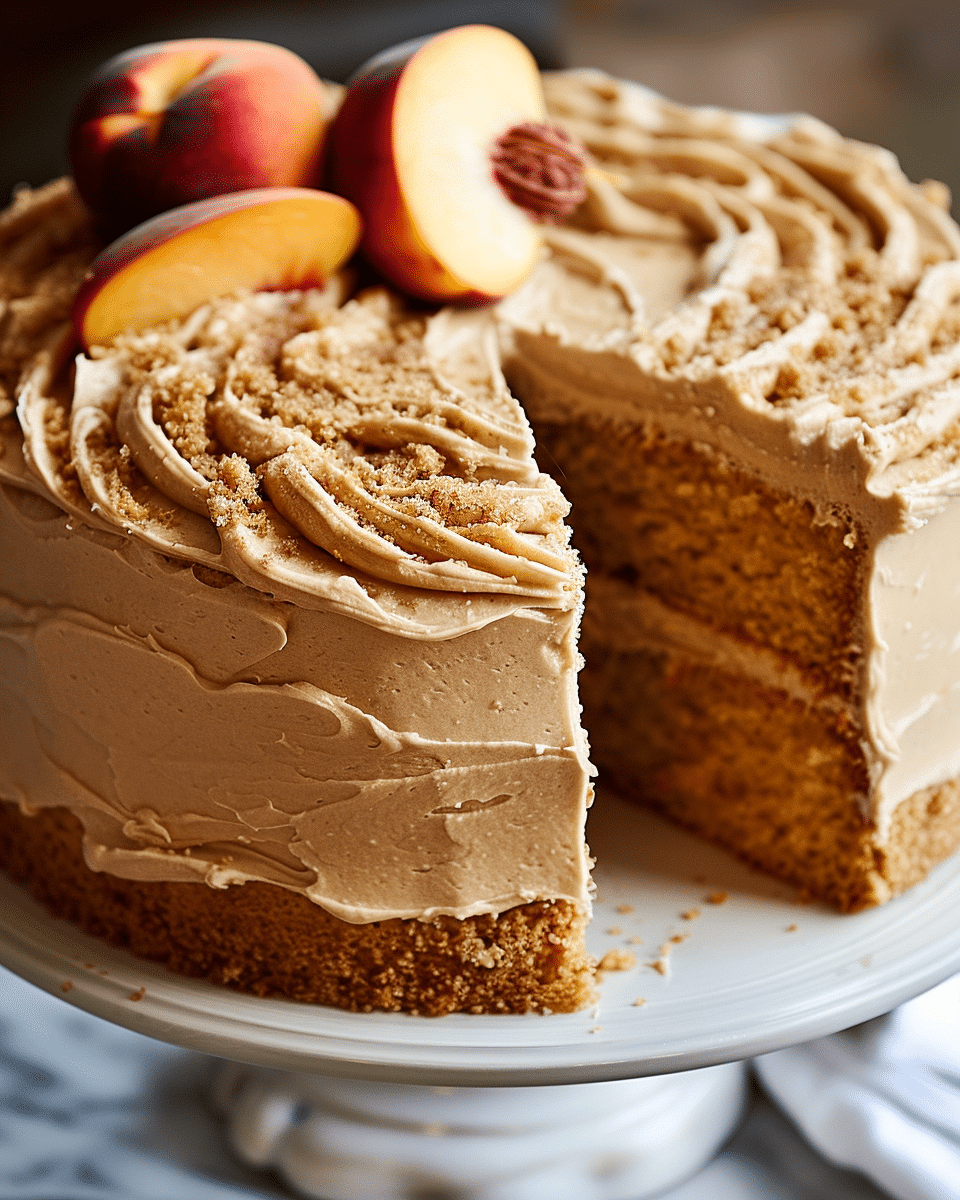 Peach Cake with Brown Sugar Frosting