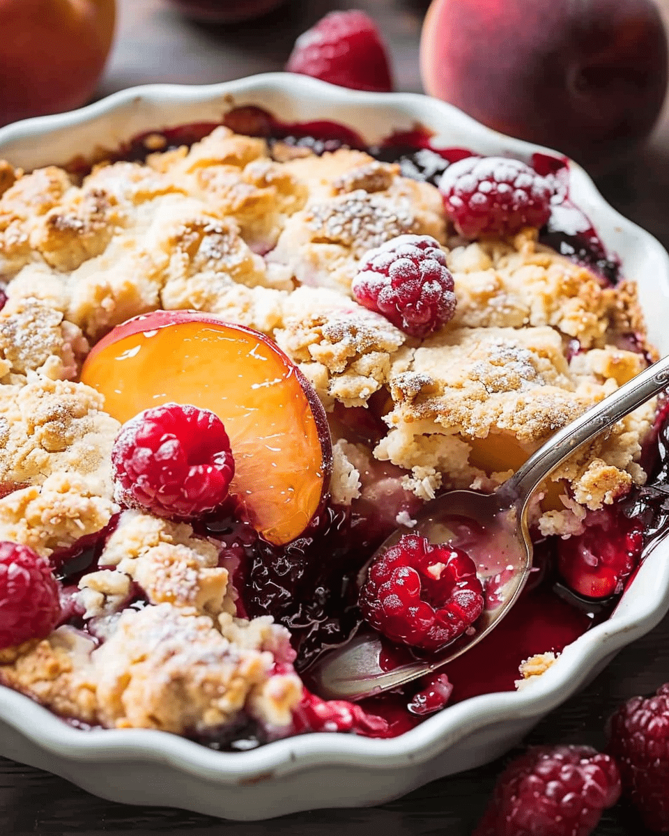 Simple Peach Raspberry Cobbler