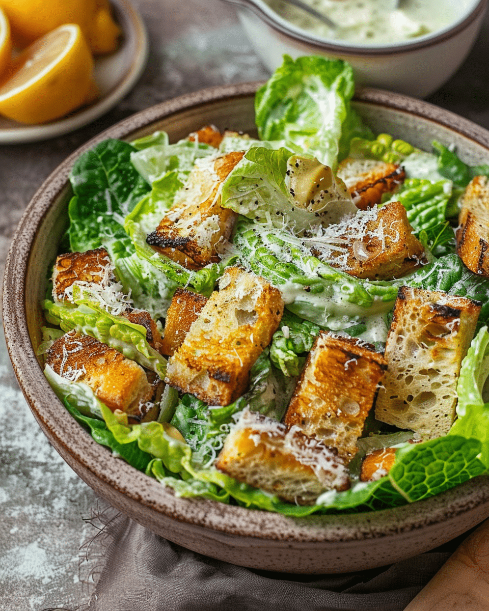 Smoky Caesar Salad with Grilled Lemons and Homemade Croutons