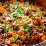 Sweet Potato Chili with Ground Beef and Cheddar