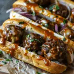 Bourbon BBQ Beef Cheeseburger Meatball Subs