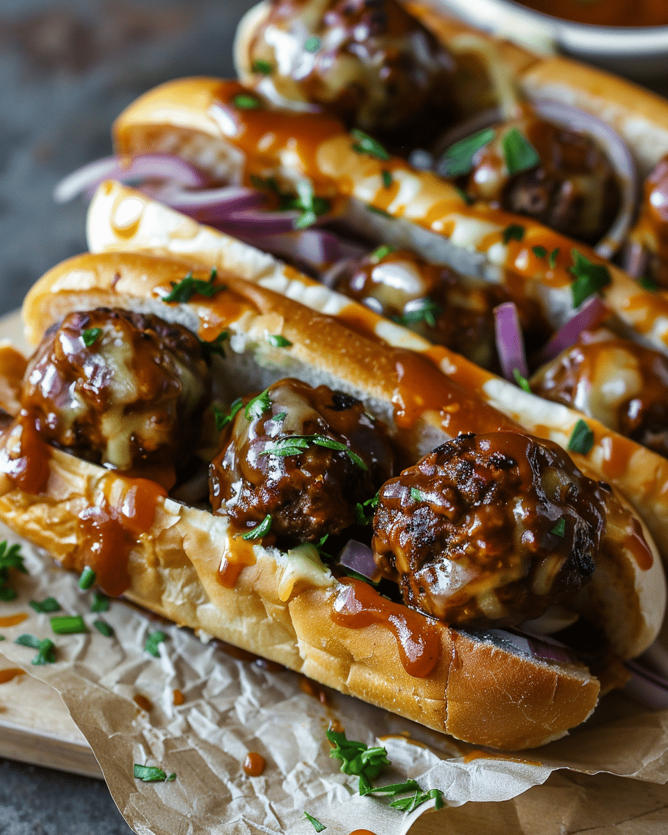 Bourbon BBQ Beef Cheeseburger Meatball Subs