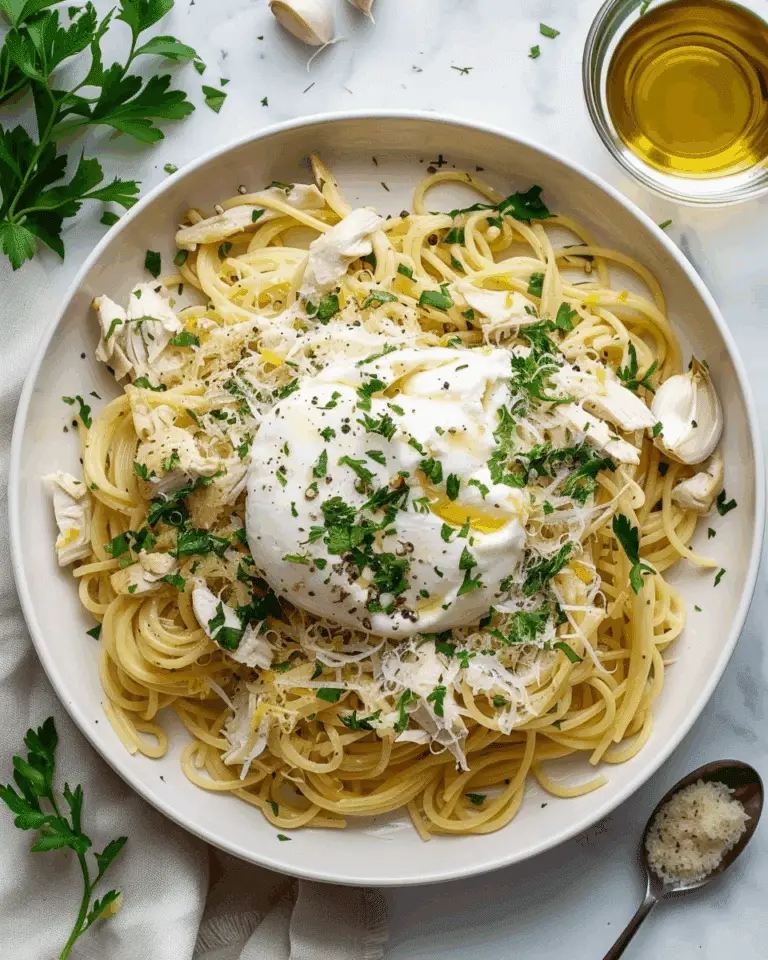 Chicken Spaghetti with Burrata and Lemon Butter Garlic Sauce