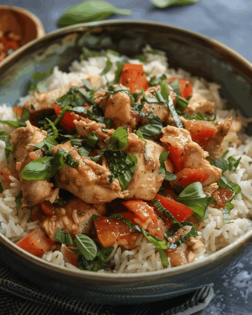 Spiced Coconut Basil Chicken with Rice