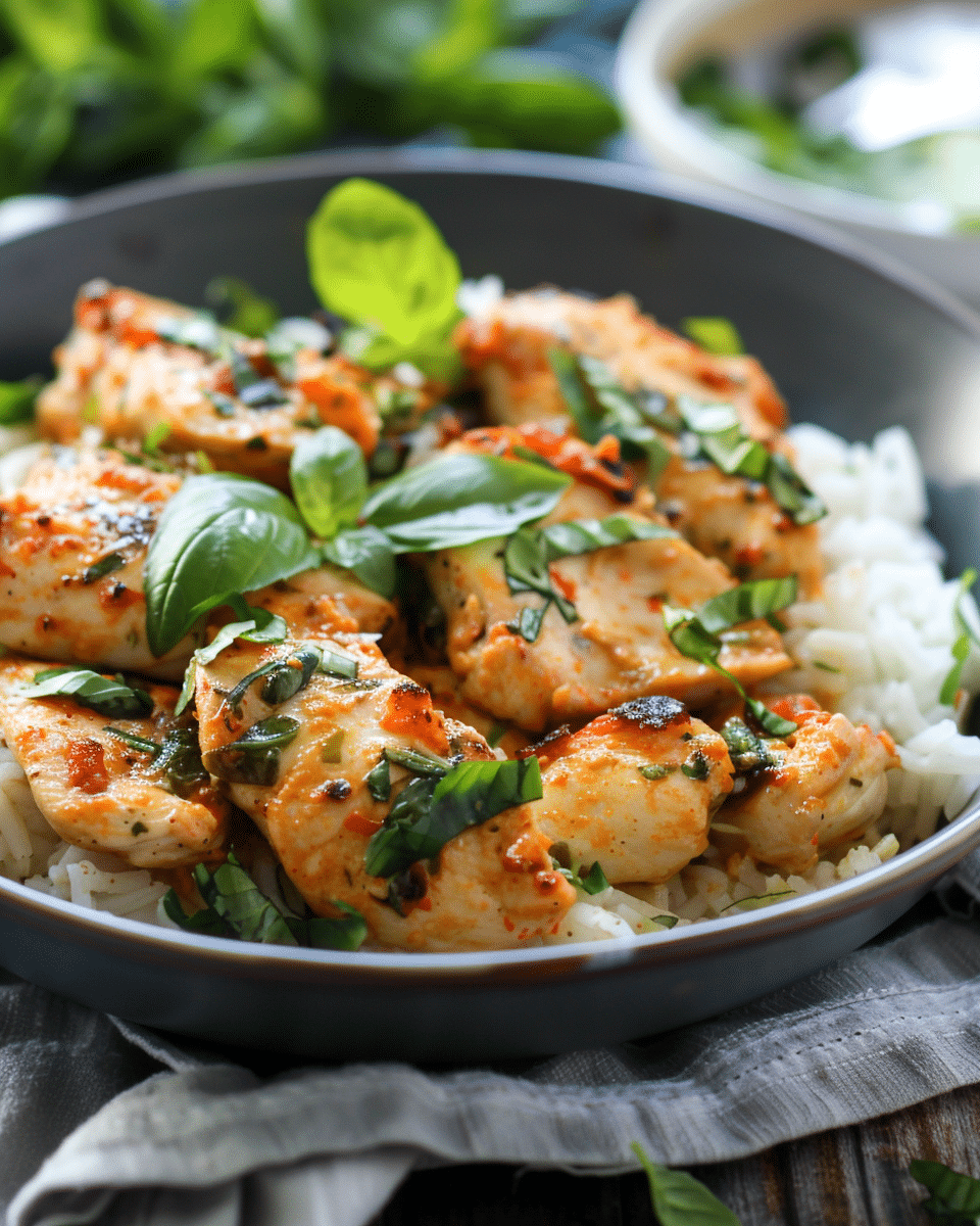 Spiced Coconut Basil Chicken with Rice