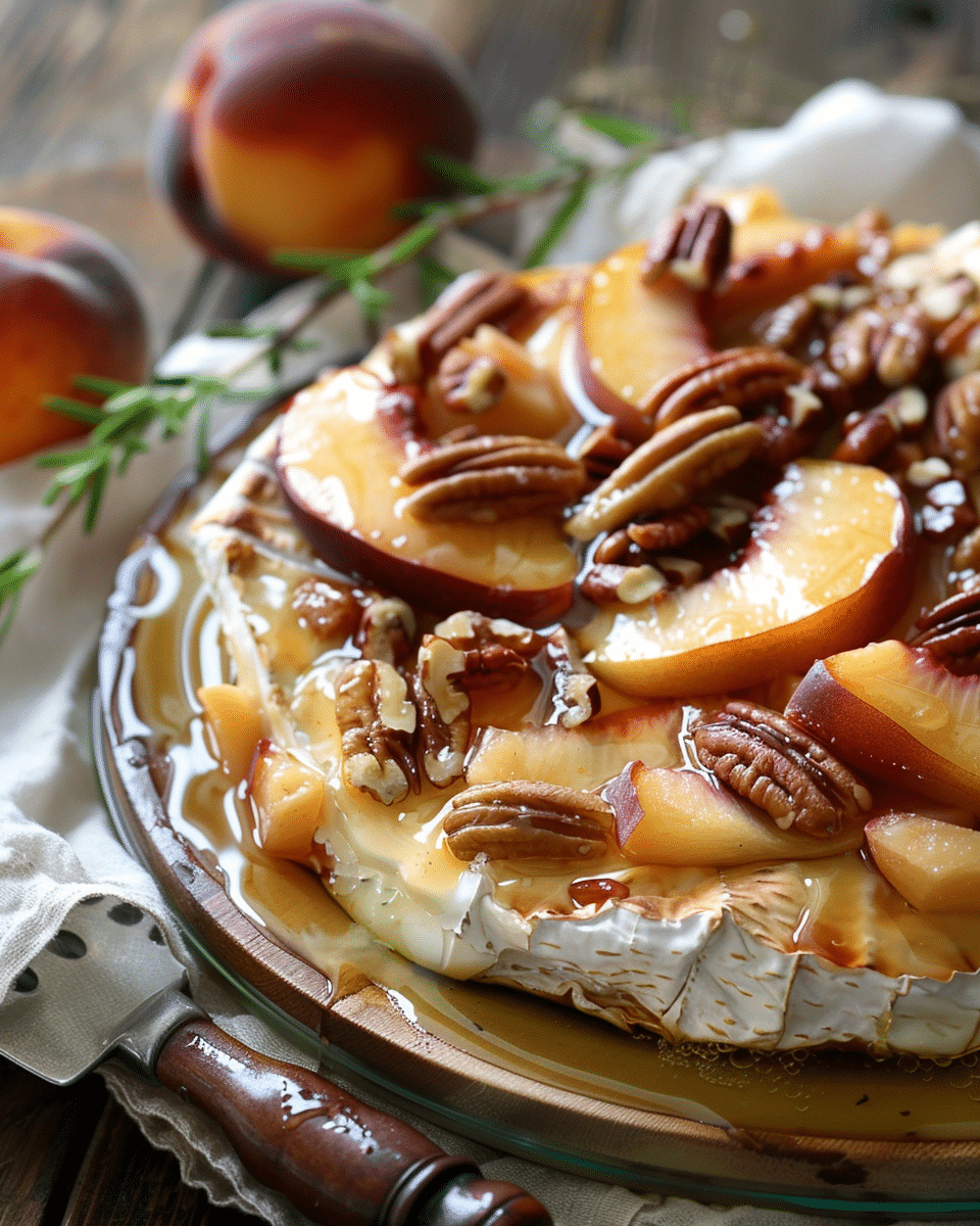 Baked Brie with Peaches, Pecans, and Honey