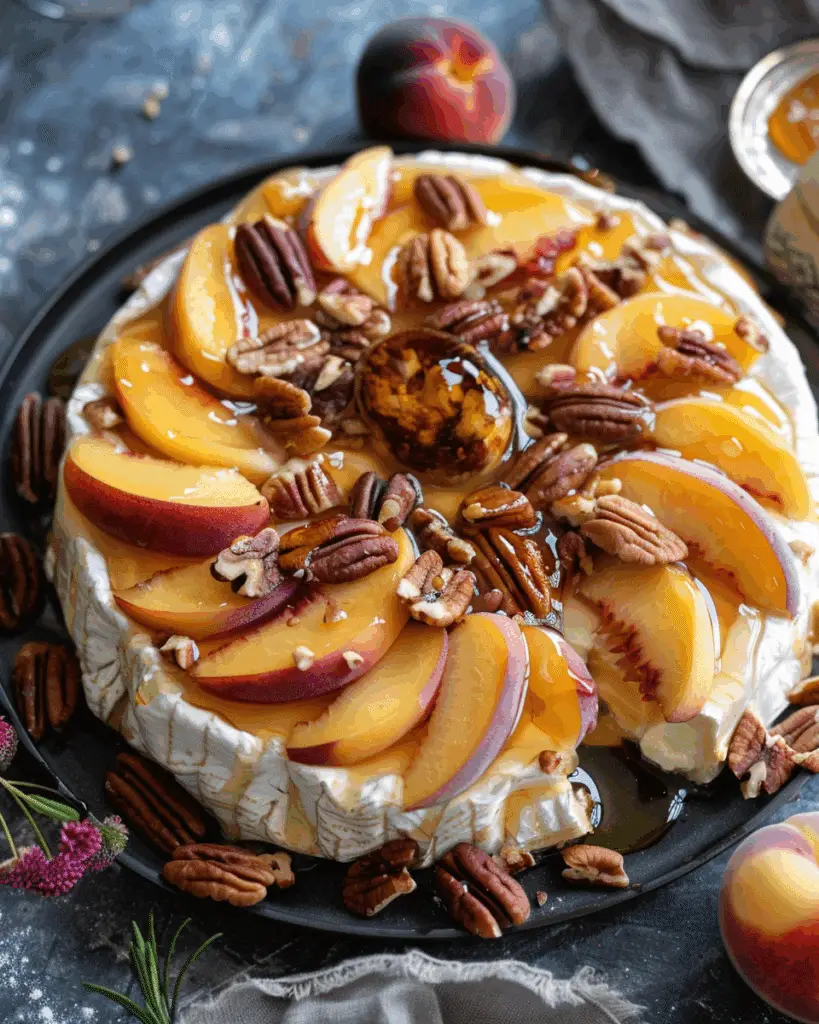 Baked Brie with Peaches, Pecans, and Honey