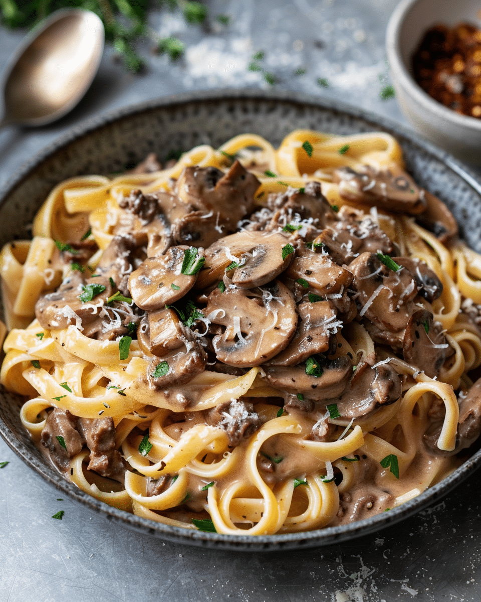 Creamy Beef and Mushroom Pasta