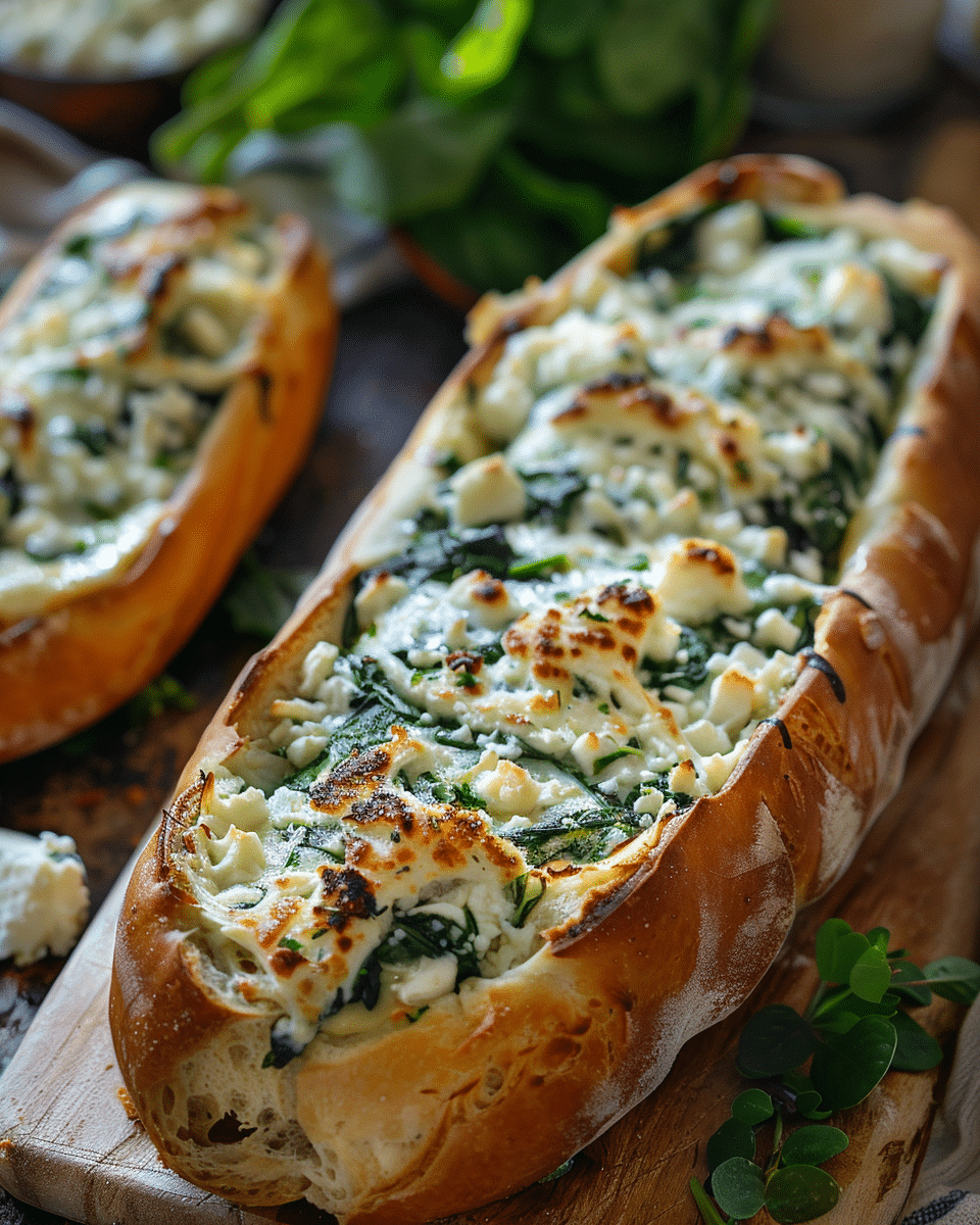 Feta Spinach Stuffed French Bread