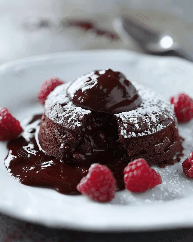 Molten Chocolate Cakes with Raspberry Sauce