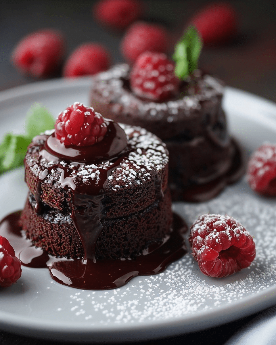 Molten Chocolate Cakes with Raspberry Sauce
