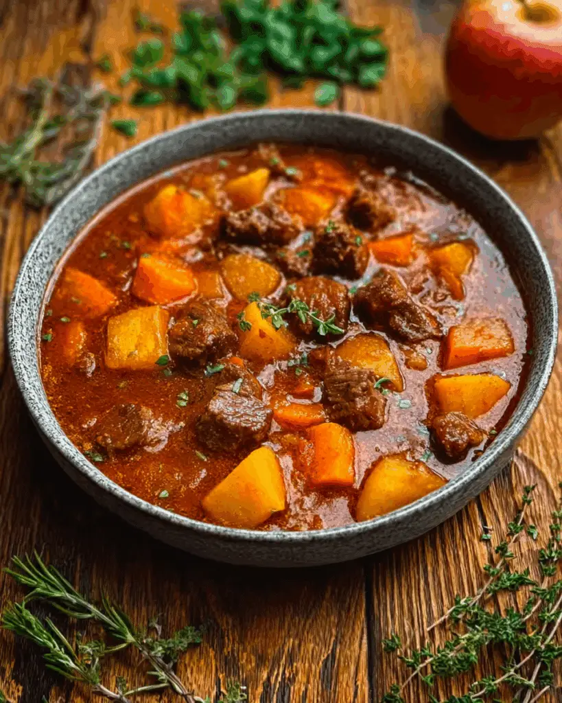 "Harvest Harmony Beef & Sweet Potato Stew Recipe