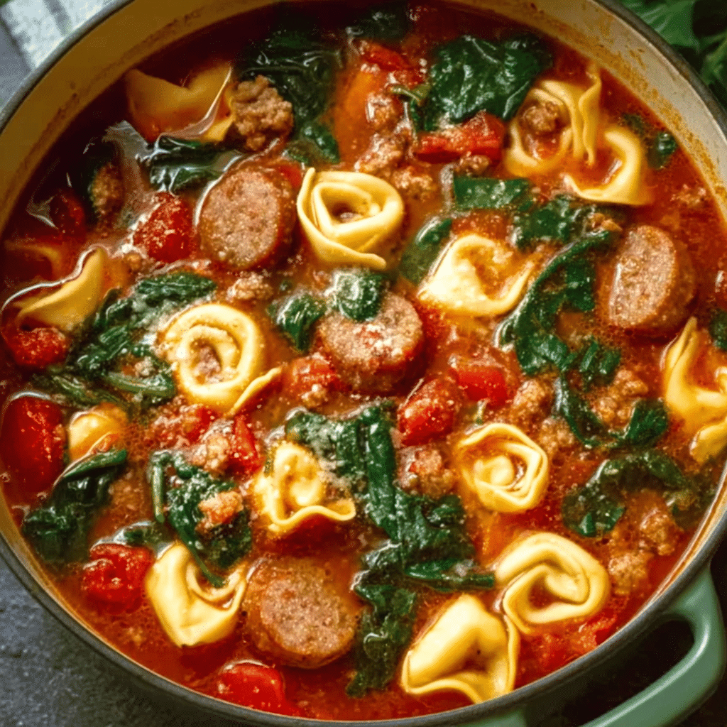 Easy Sausage Spinach Tortellini Soup Recipe - Recipe Image