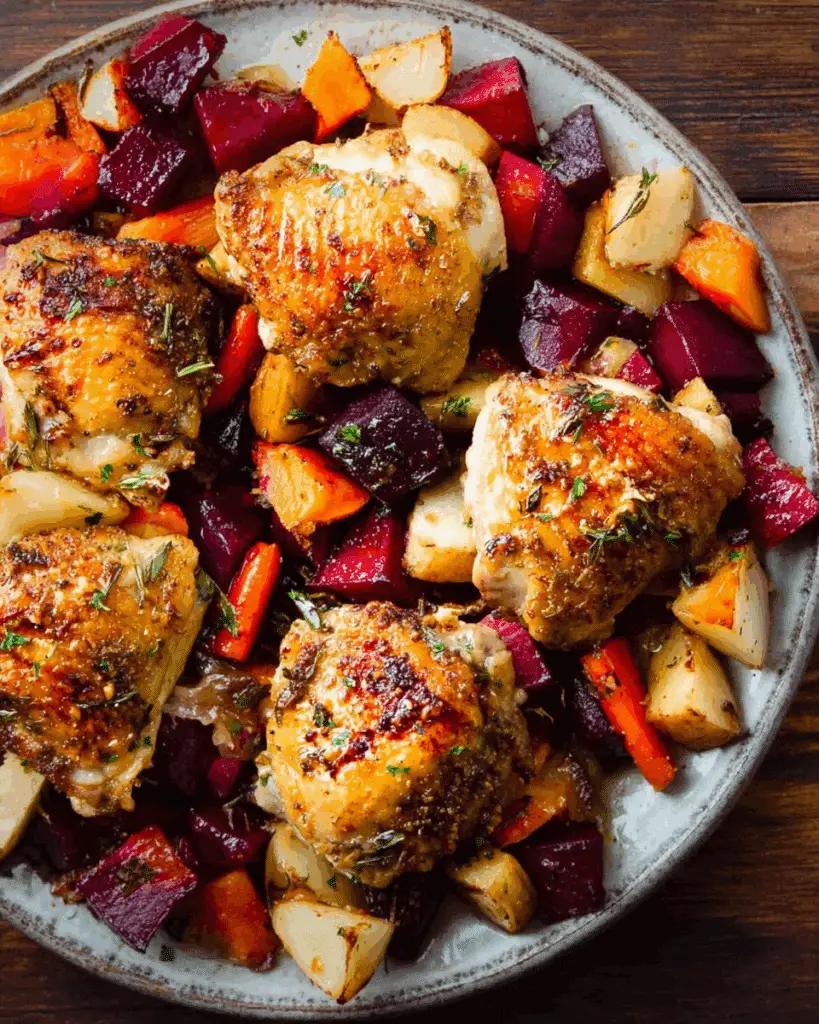 "Cider-Glazed Chicken with Roasted Fall Vegetables Recipe