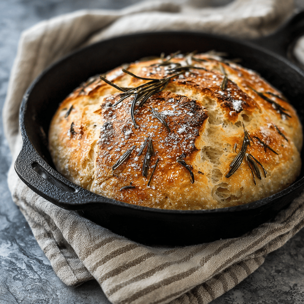 Rustic Garlic Rosemary Skillet Bread Recipe - Recipe Image