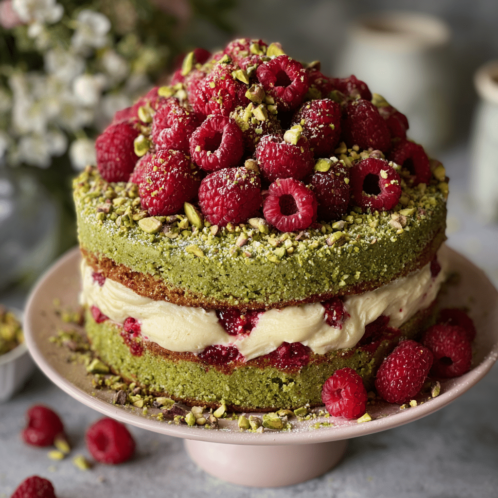 Pistachio Raspberry Cake Recipe - Recipe Image