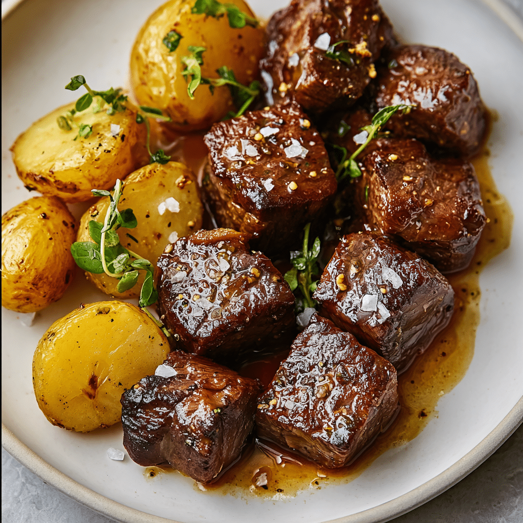 Garlic Butter Steak Bites and Potatoes Recipe - Recipe Image
