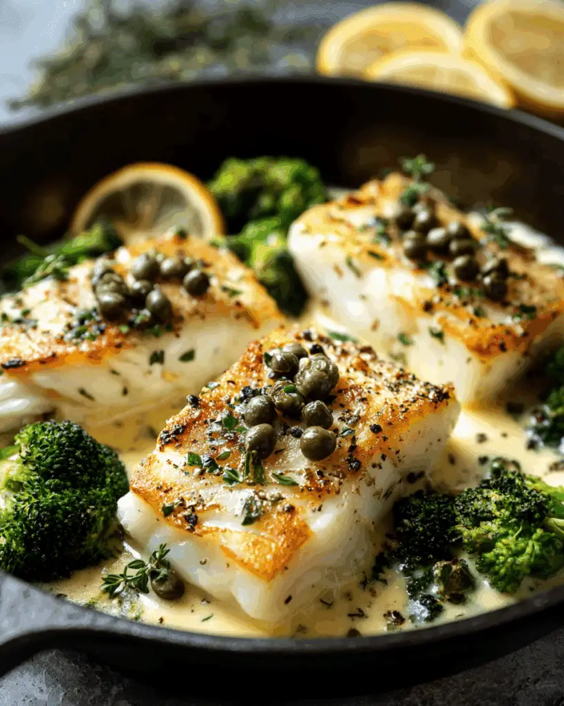 Fish in Lemon Butter Sauce with Capers & Broccoli Recipe