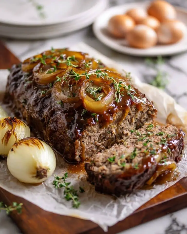 Crockpot French Onion Meatloaf with Melted Swiss Cheese Recipe