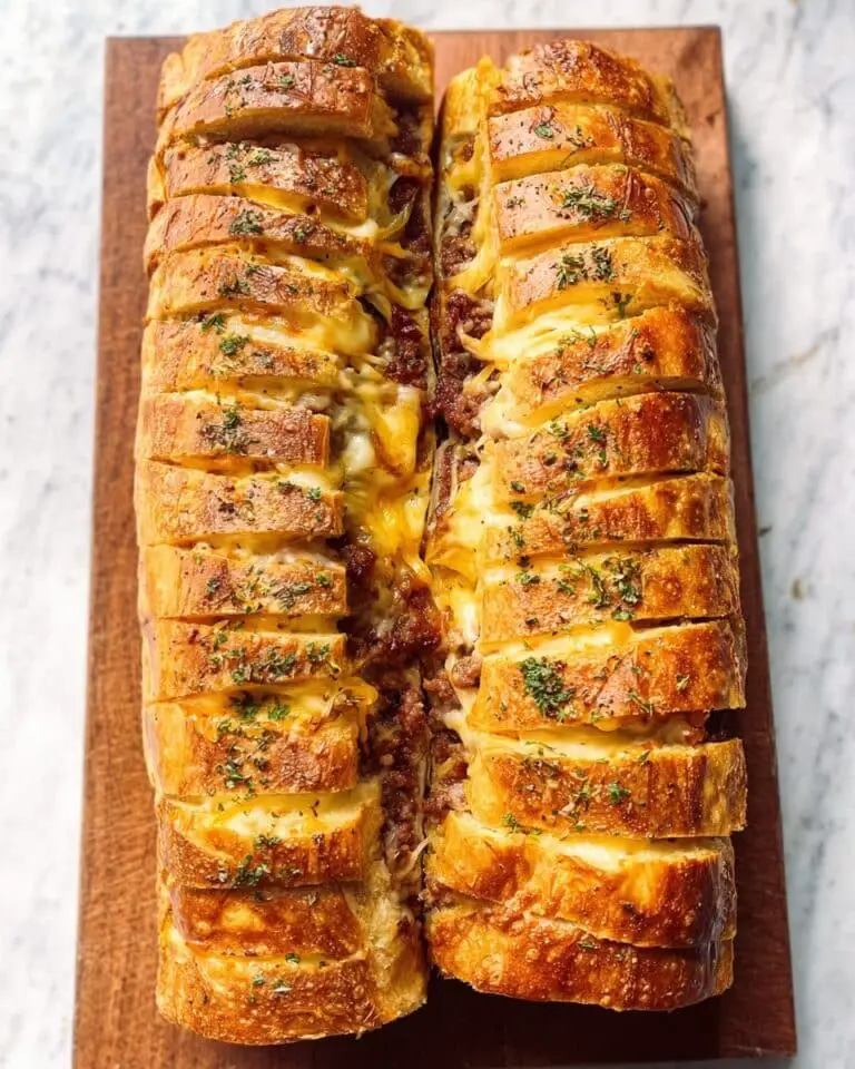 French Dip Pull Apart Bread with Roast Beef and Cheese Recipe