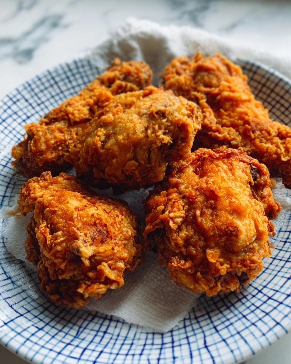 A woman's hand is holding a wooden bowl filled with crispy fried chicken pieces. The chicken pieces are thickly coated in a crunchy, golden brown crust made from crushed flakes, showing irregular textures with some darker toasted spots. The bowl is full, with the chicken piled high and overlapping inside it. The background outside shows blurred green plants, and the surface below has a white marbled texture. photo taken with an iphone --ar 4:5 --v 7