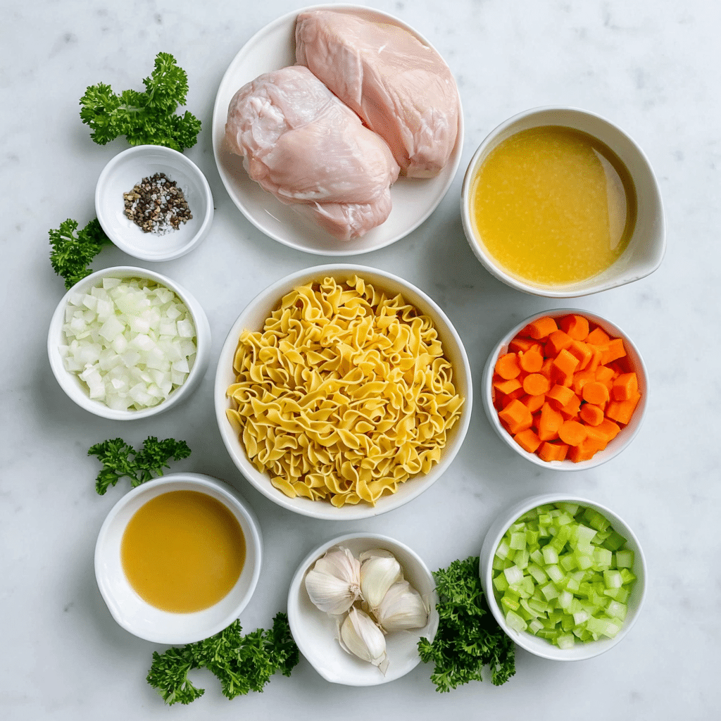 Creamy Chicken Noodle Soup with Pancetta Recipe - Recipe Image