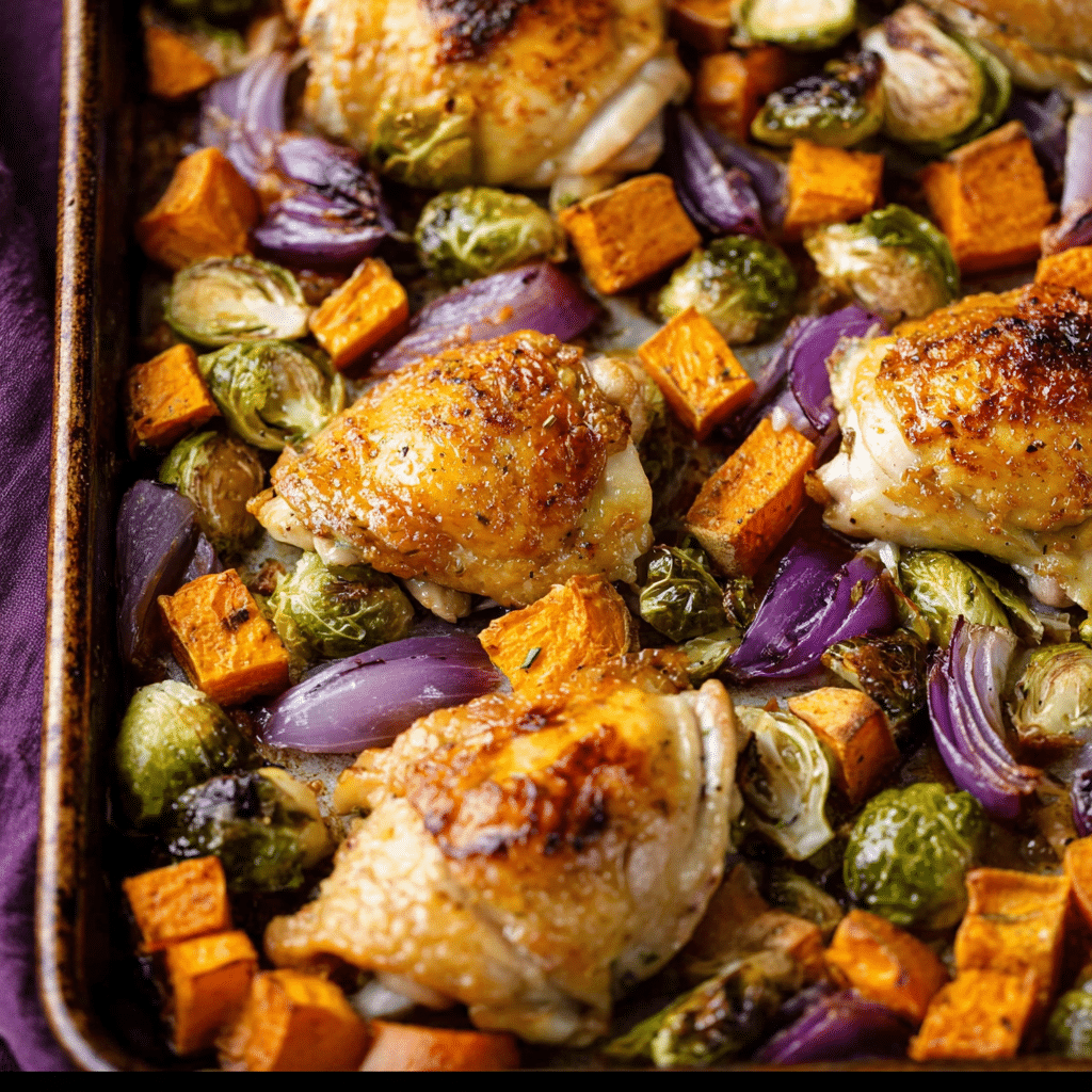 One-Pan Apple Cider Chicken and Brussels Sprouts Recipe - Recipe Image