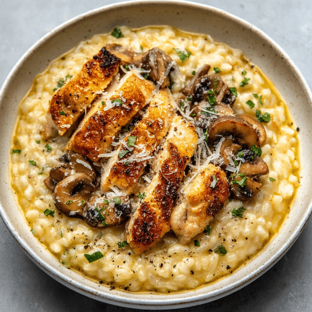 Creamy Chicken and Mushroom Risotto Recipe - Recipe Image