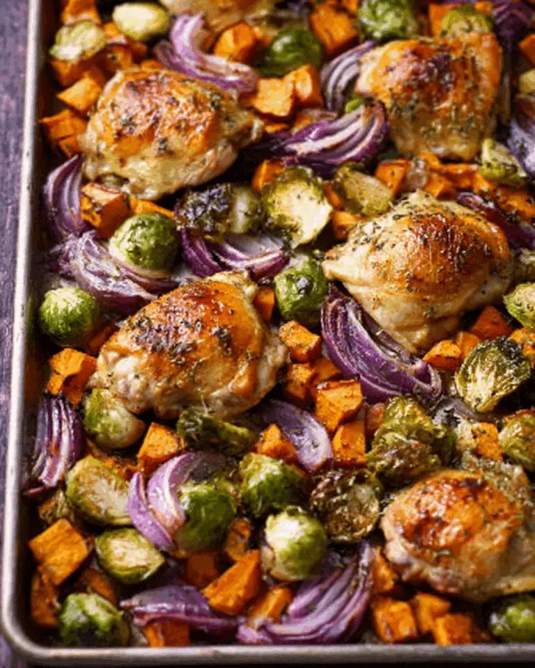 One-Pan Apple Cider Chicken and Brussels Sprouts Recipe