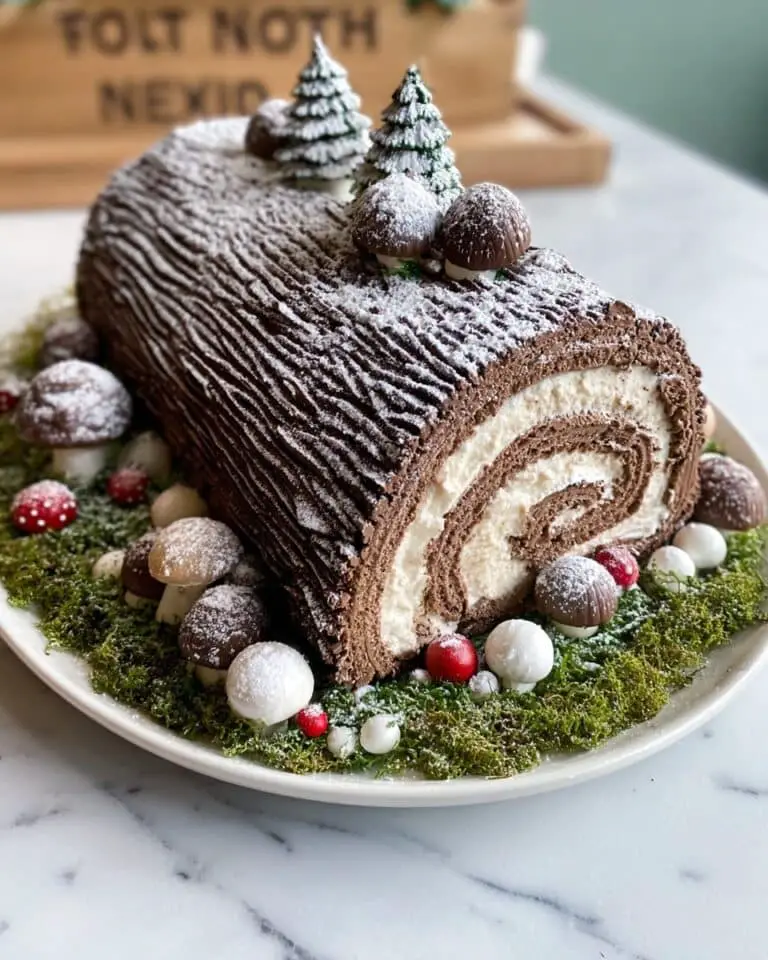 Yule Log Cake (Bûche de Noël) – Festive Chocolate Sponge Roll with Creamy Frosting Recipe