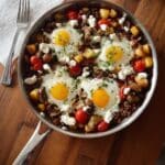 Hearty Breakfast Skillet with Crispy Potatoes, Eggs, Sausage, and Cheese Recipe