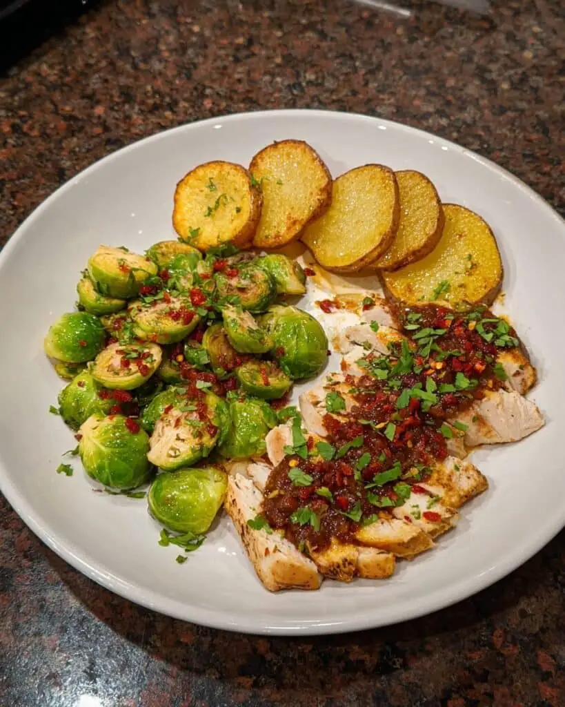 Roasted Chicken with Pears and Brussels Sprouts Recipe