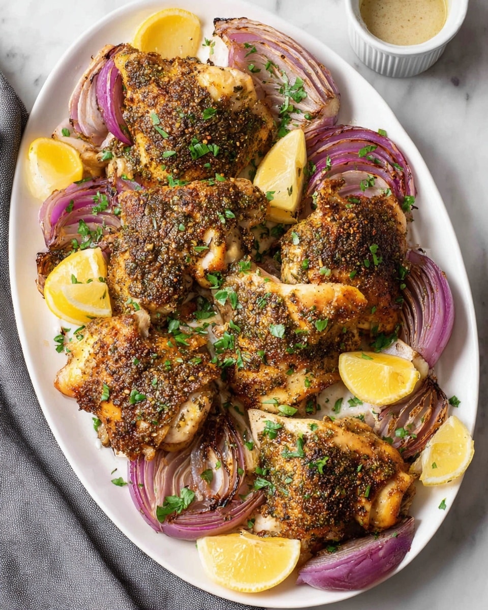 The image shows two white pots on a white marbled surface. The top pot contains five raw chicken thighs with visible skin and bones, laid out evenly, with a light coating of oil and seasoning giving a slightly shiny and pinkish-red look. The bottom pot shows four chicken thighs frying, with golden-brown crispy skin on top, while a silver tong holds one piece. The inside of both pots has a yellowish-brown oily color from cooking, showing a contrast between the raw and cooked chicken. photo taken with an iphone --ar 4:5 --v 7