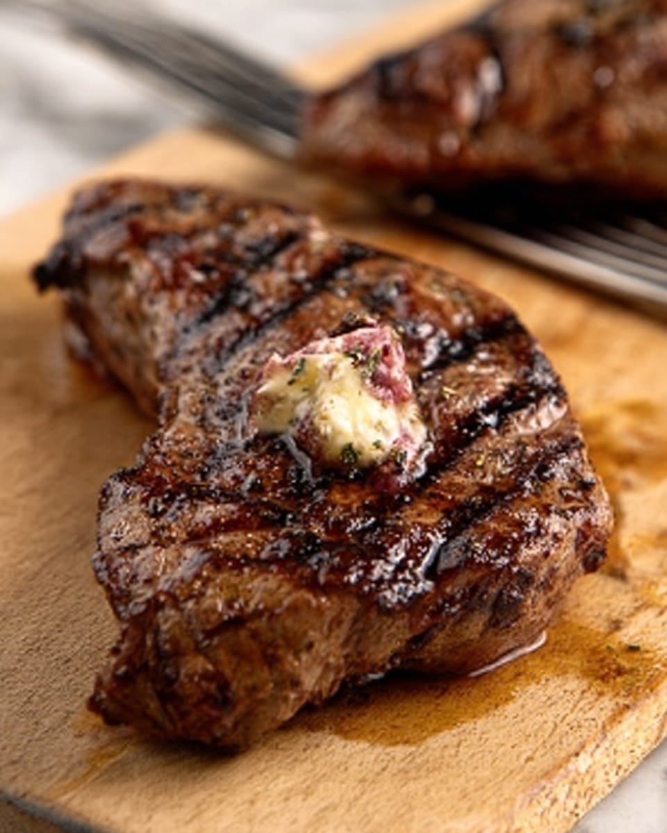 The image shows a sequence of cooking two large ribeye steaks in a silver frying pan on a stove with a white marbled surface underneath. The first photo has two raw, red steaks with white marbling and fat edges side by side in the pan. The second photo shows one raw steak on the left and one steak being flipped with silver tongs by a woman's hand on the right, the flipped steak has a brown cooked surface with grill marks. In the third photo, both steaks are mostly browned, showing a deep golden crust and seared edges, with the woman’s hand holding silver tongs near the steak on the left. The fourth and last photo shows the two steaks fully cooked with a dark brown crust covering all visible surfaces in the pan. photo taken with an iphone --ar 4:5 --v 7