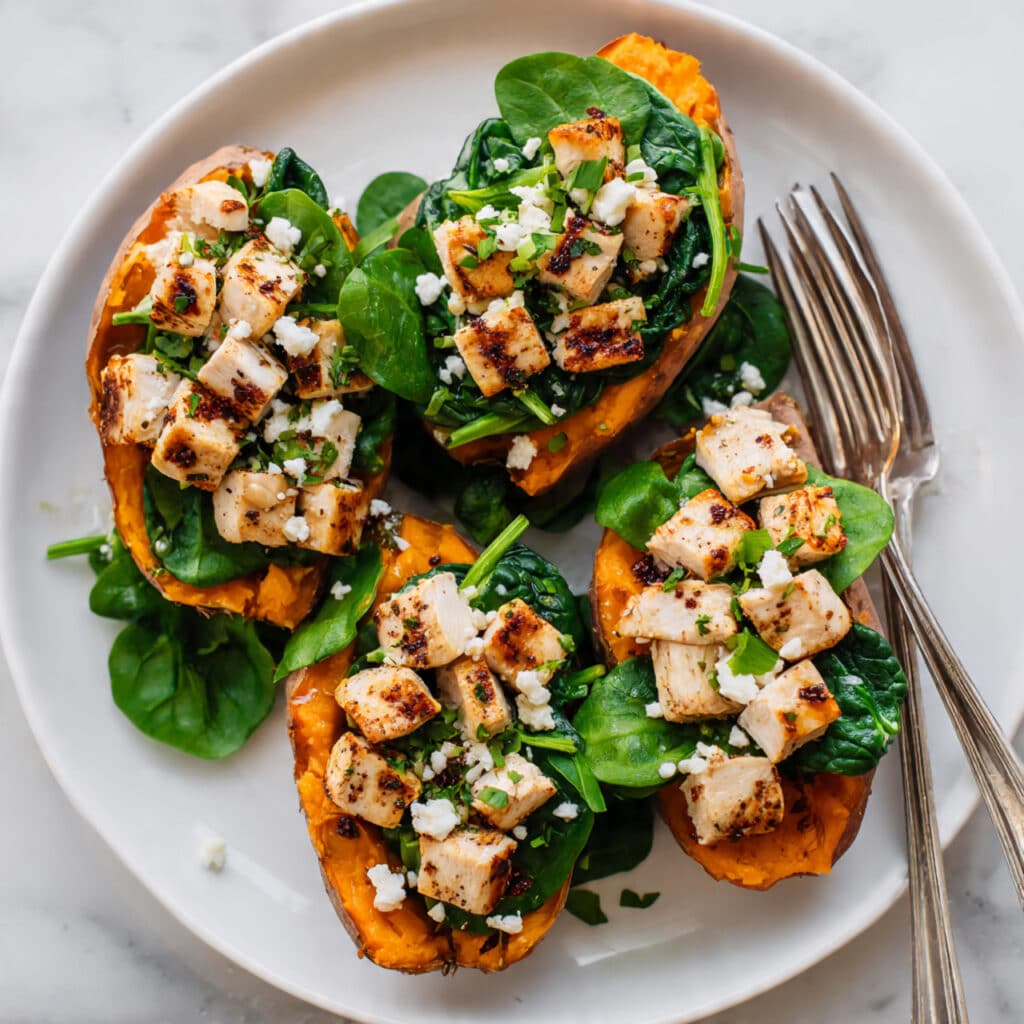 Chicken and Spinach Stuffed Sweet Potatoes Recipe