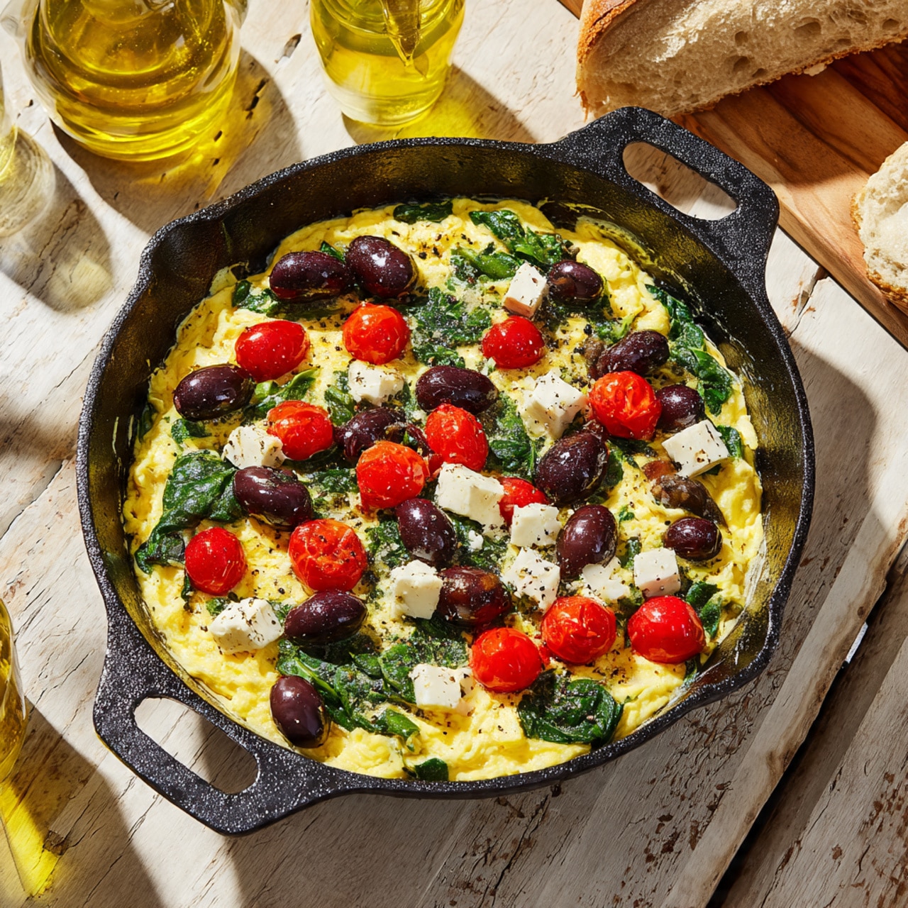 Savory Mediterranean Egg Scramble with Feta, Spinach, and Cherry Tomatoes Recipe - Recipe Image