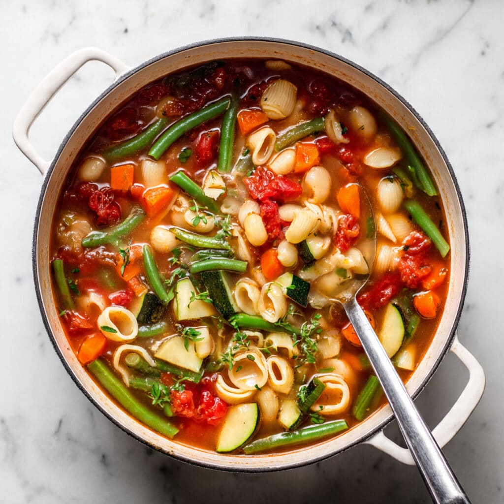 Hearty Italian Minestrone Soup with Vegetables, Beans, and Pasta Recipe
