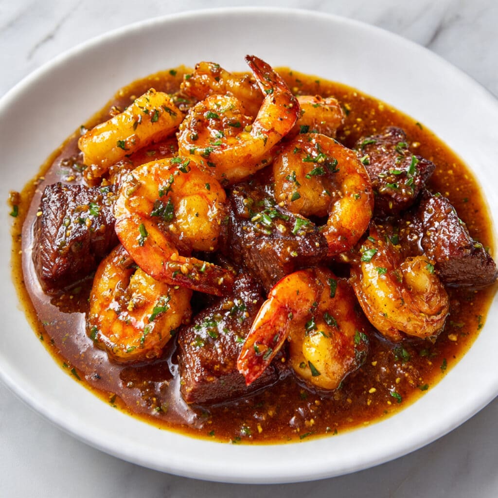Sizzling Garlic Butter Steak & Shrimp Skillet Recipe