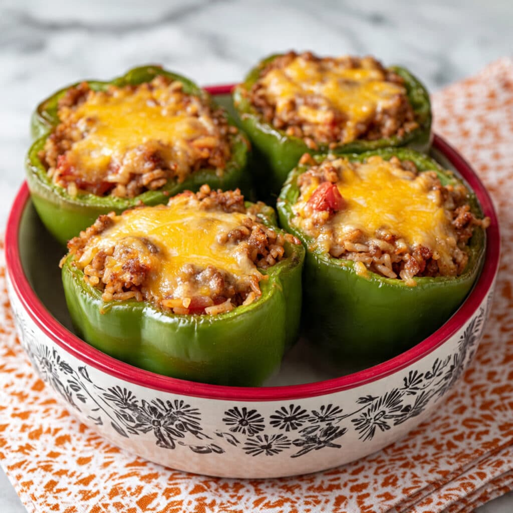 Stuffed Peppers with Italian Sausage, Rice, and Melted Cheese Recipe