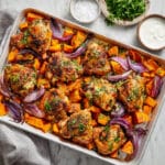 Sheet Pan Chicken Thighs and Sweet Potatoes Dinner Recipe