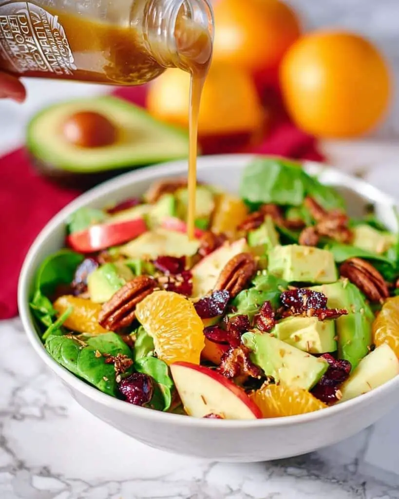 Apple, Pecan, Cranberry, and Avocado Spinach Salad with Balsamic Dressing Recipe